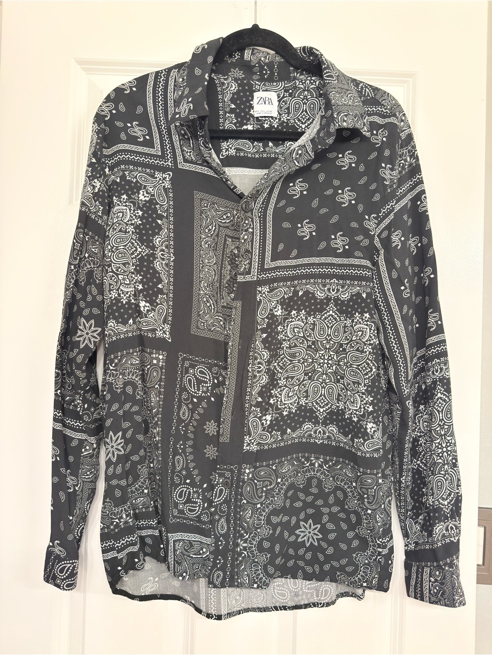 Zara Black and White Bandana Patchwork Button-Down Shirt